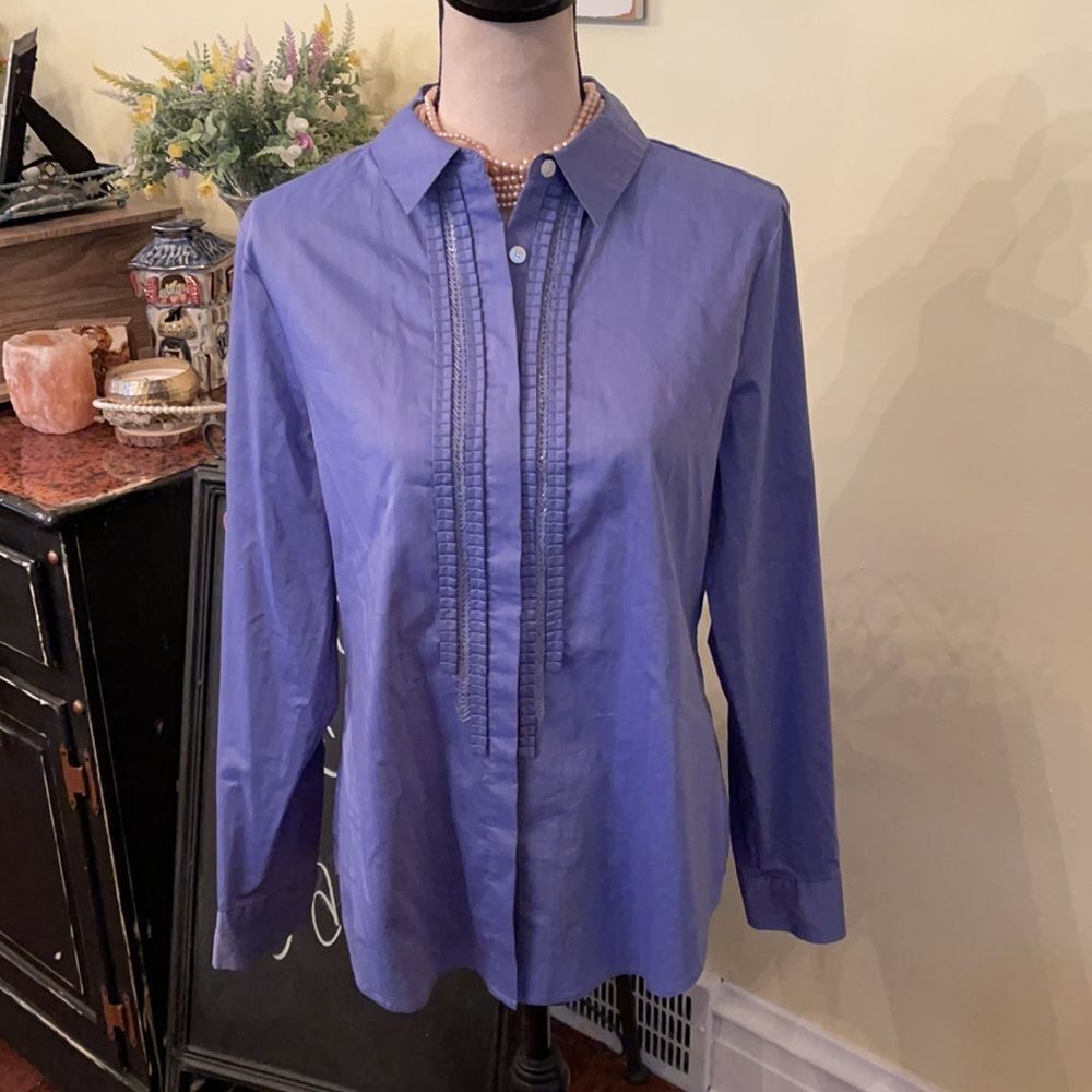 #OfficeSiren 💃 *Ivanka Trump* Silky Cotton M French Blue Ruffle Top